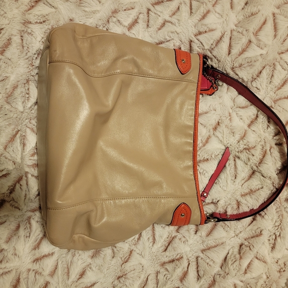 Coach Daisy Spectator Boho Shoulder Bag tan coral pink free shipping! - Picture 5 of 8